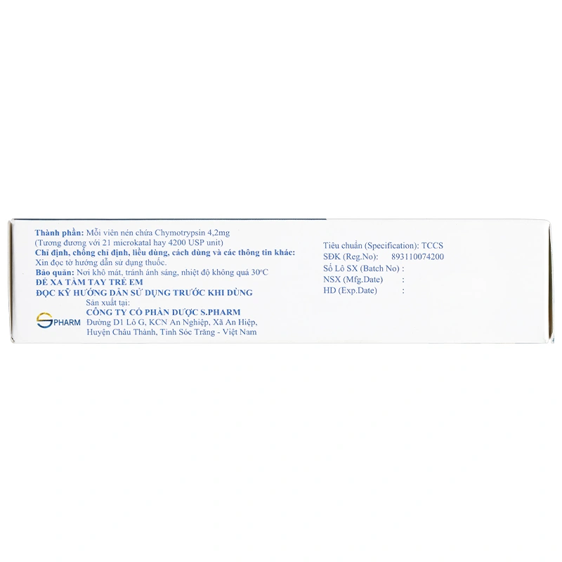 Alphachymotrypsin 4.2mg S.Pharm giúp giảm phù nề sau chấn thương, phẫu thuật hoặc bỏng (5 vỉ x 10 viên) - 3
